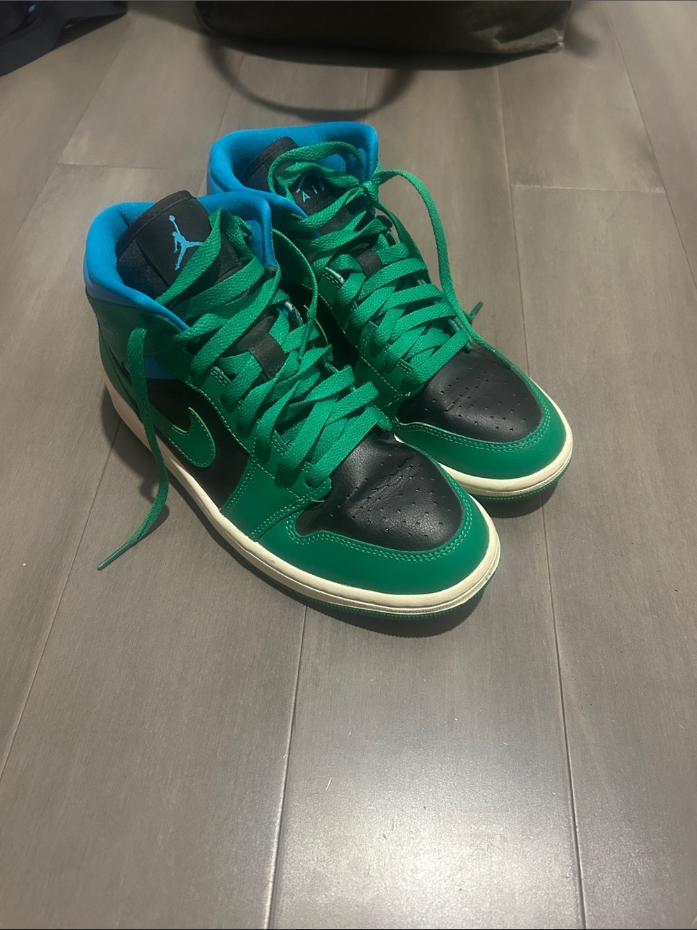 Jordan Mid/High-Top Sneakers in Green, Black & Blue